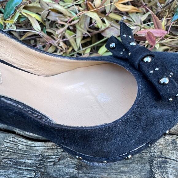 Gianni Marra Platform Black Leather Suade Studded Bow Italy Heels Size 36.5 / 6 - Picture 9 of 14